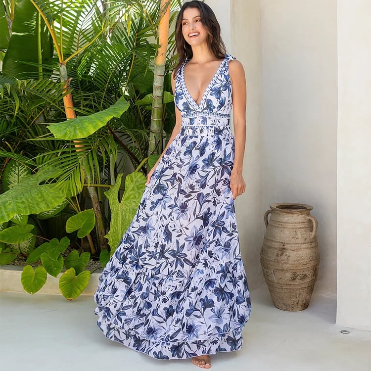 Maillot de bain une pièce à motif floral et décolleté en V
