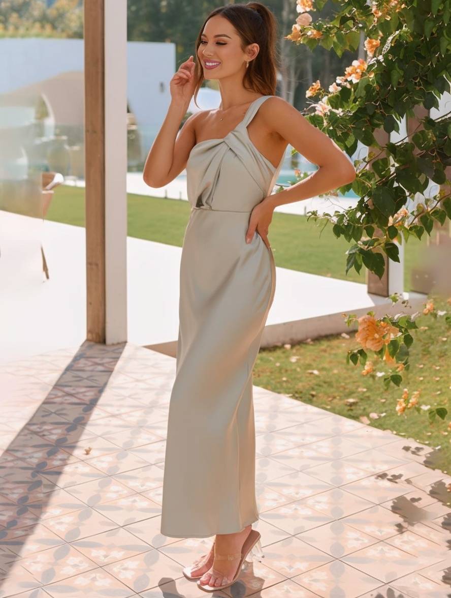 Robe longue en satin