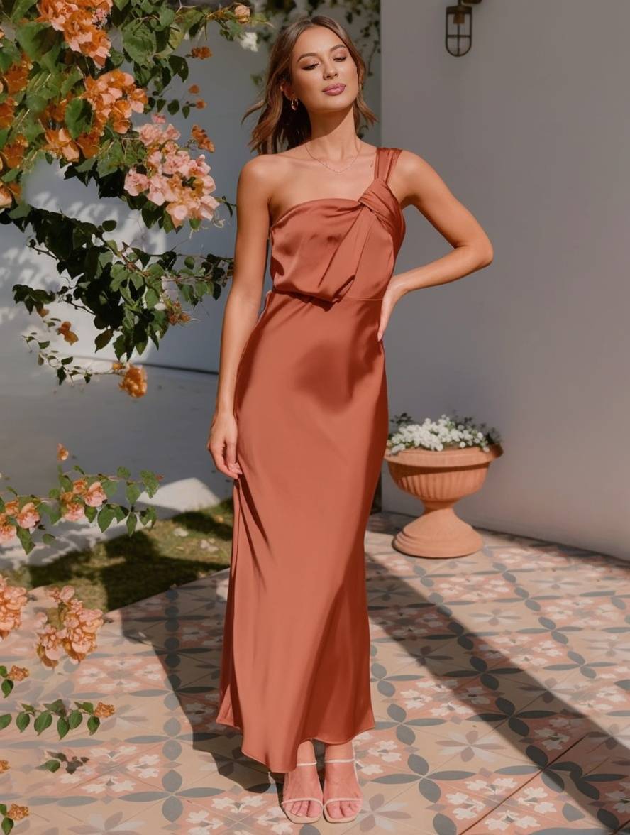 Robe longue en satin