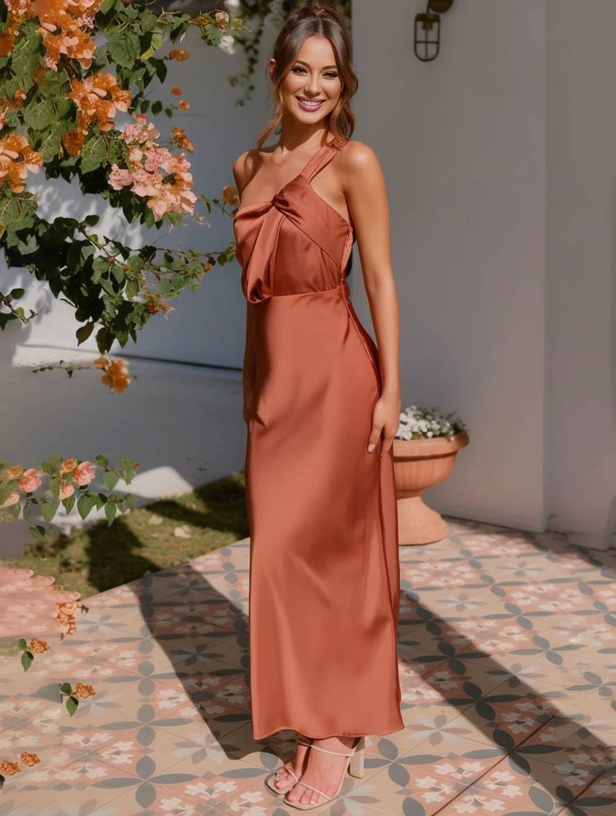 Robe longue en satin