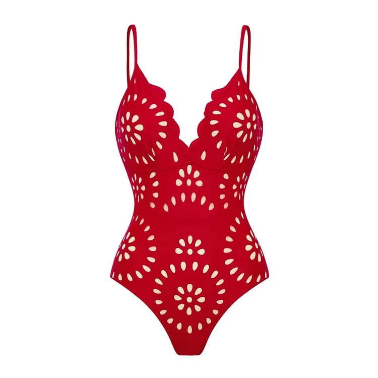 Maillot de bain en deux pièces découpé au laser avec fleurs