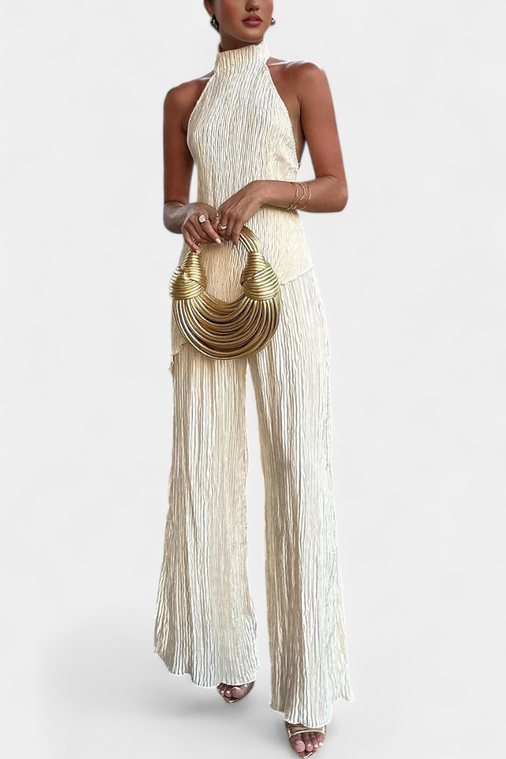 Ensemble élégant haut plissé et pantalon fluide
