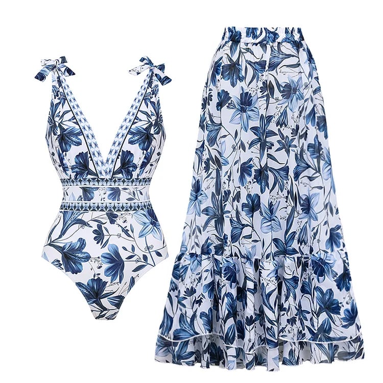 Maillot de bain une pièce à motif floral et décolleté en V