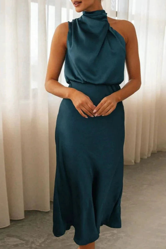 Robe longue en satin avec col licou