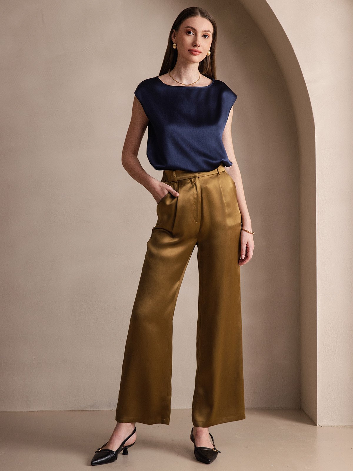 Pantalon de costume en soie classique et tendance