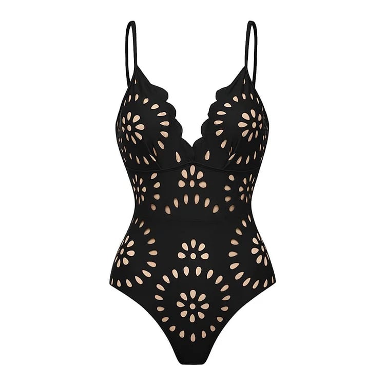 Maillot de bain en deux pièces découpé au laser avec fleurs