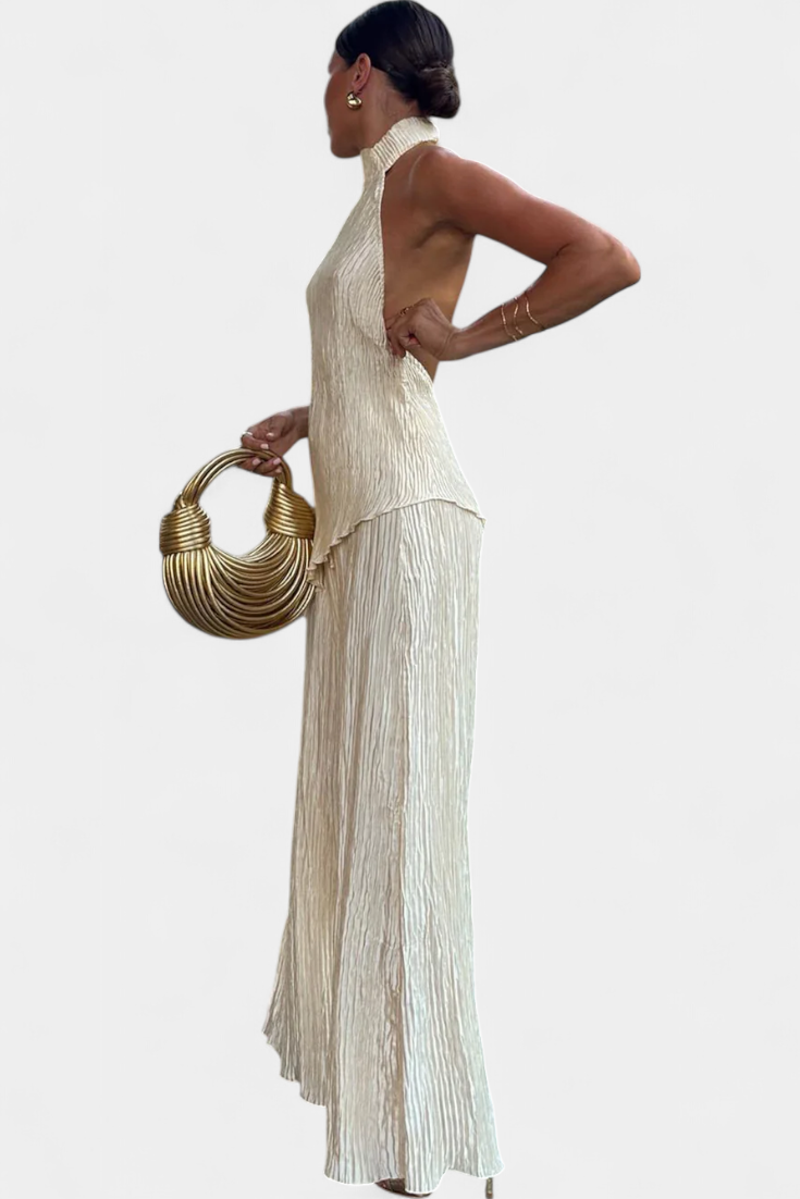 Ensemble élégant haut plissé et pantalon fluide
