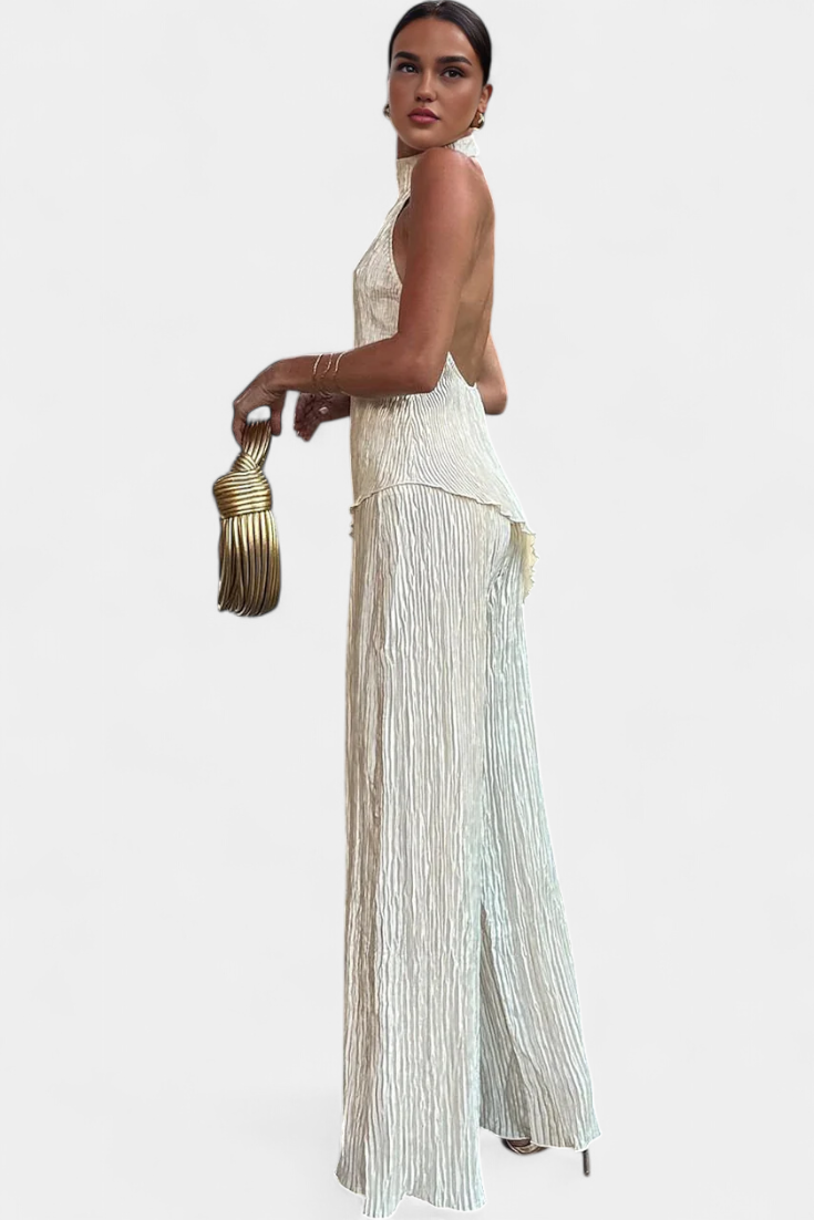 Ensemble élégant haut plissé et pantalon fluide