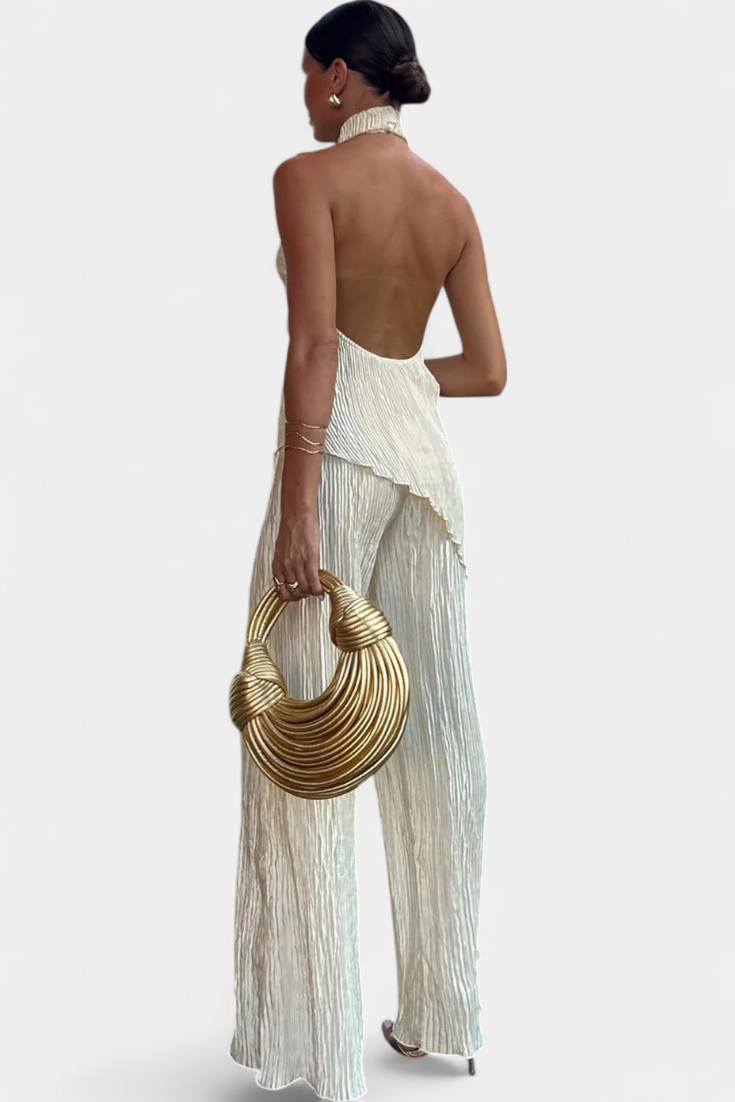 Ensemble élégant haut plissé et pantalon fluide