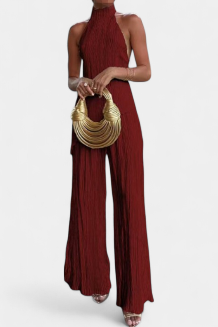 Ensemble élégant haut plissé et pantalon fluide