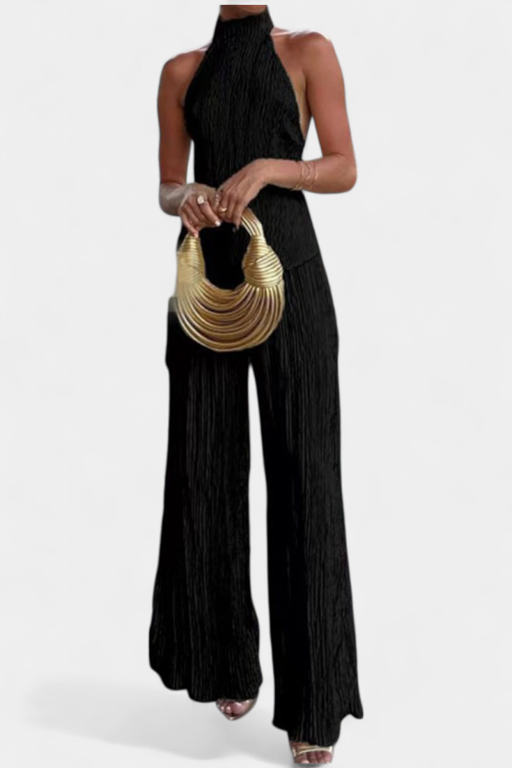 Ensemble élégant haut plissé et pantalon fluide