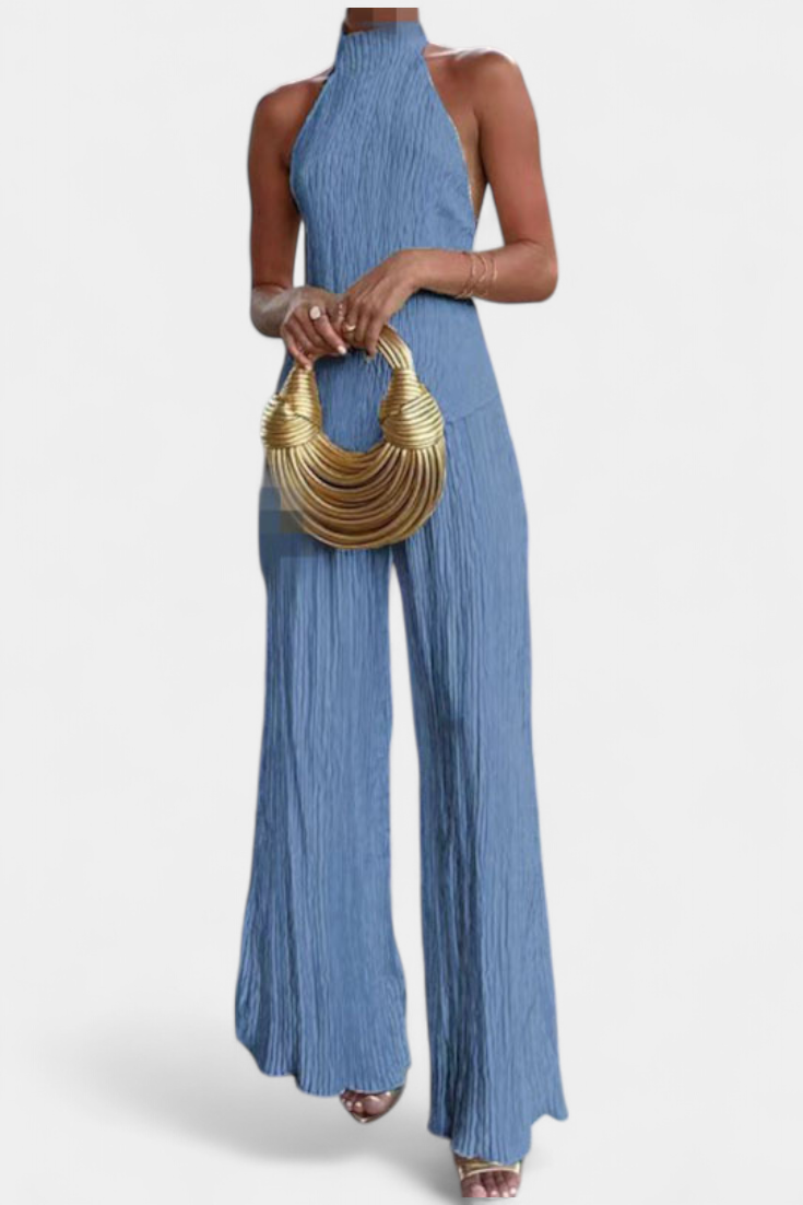 Ensemble élégant haut plissé et pantalon fluide