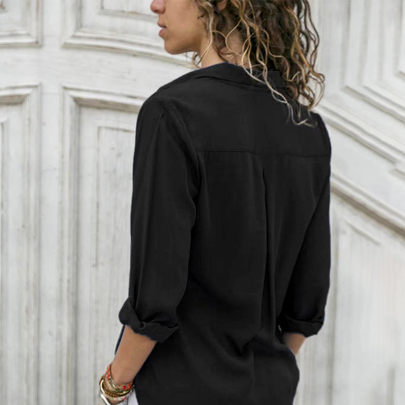 Chemise Boutonnée de Couleur Unie pour Femmes