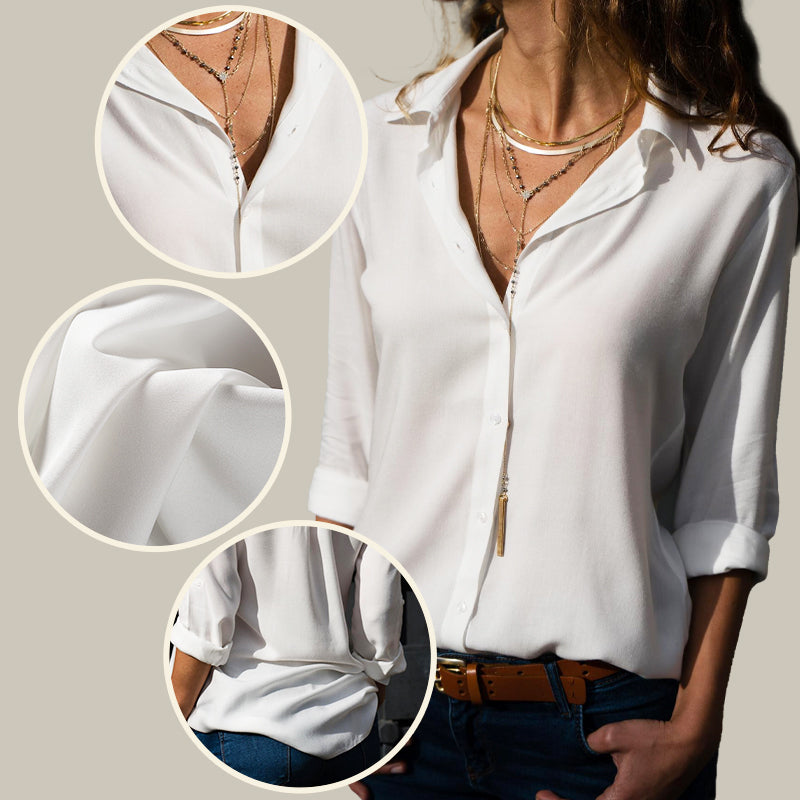 Chemise Boutonnée de Couleur Unie pour Femmes